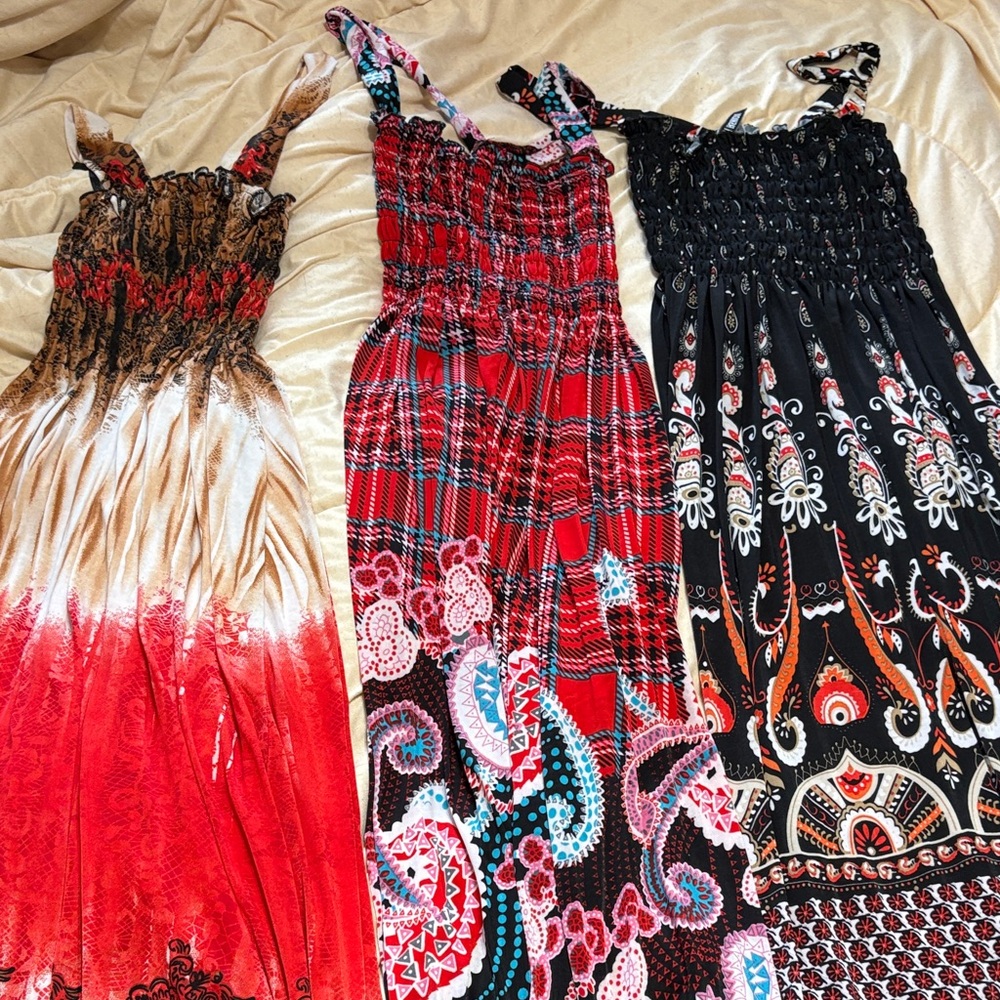 Vibrant Women's Maxi Dress Set - Red, Black, and Cream